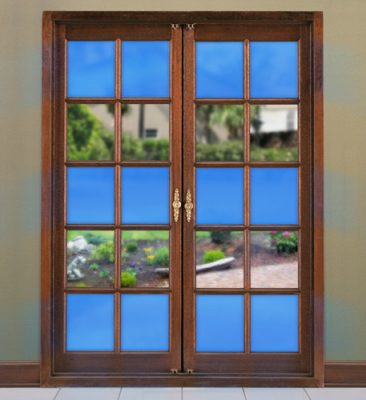 French paned doors decorated with Ocean blue film.