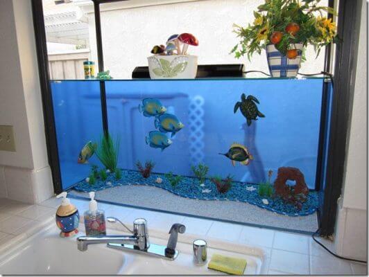 garden window transformed into an aquarium.