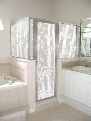 Privacy window film on shower.