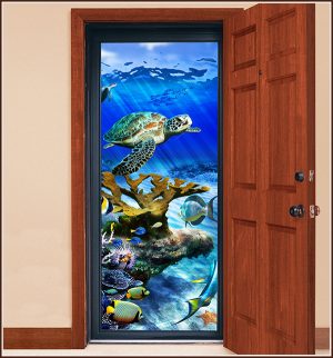 Storm door with Sea Turtle Reef Stained Glass
