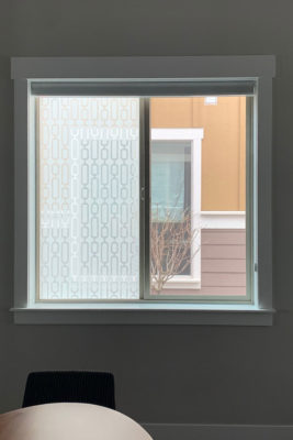 Avalon decorative window film design provides privacy for your home.