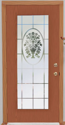 Naples etched glass design on door.